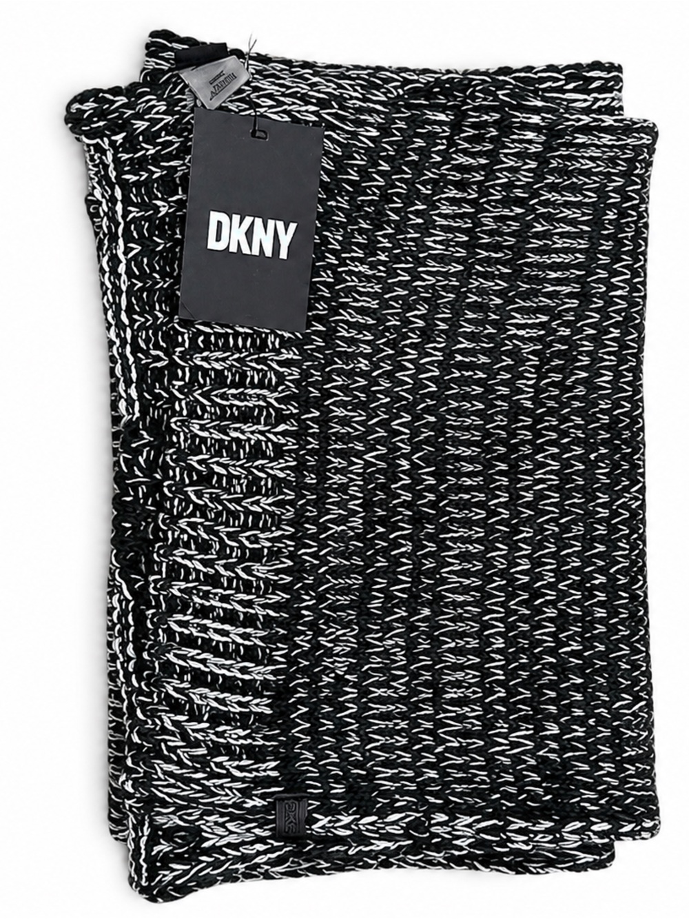 DKNY Black and White Marled Knit Scarf